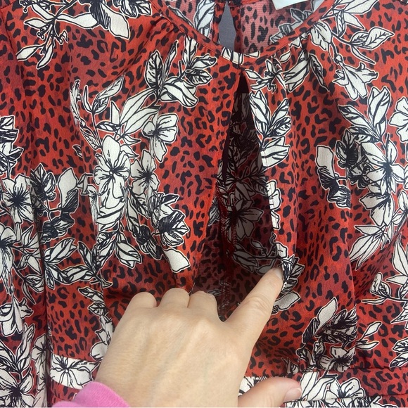 Amanda Uprichard Samira Floral Leopard Keyhole Blouse Orange Size Medium - Picture 2 of 10